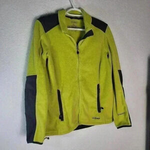LL Bean Womens Fleece Jacket Full Zip Polartec Yellow Green Sz SM